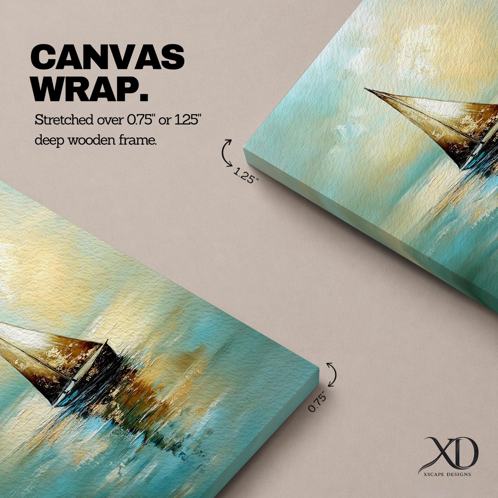 A vintage-style framed canvas painting of a sailboat on calm water with its reflection visible. The artwork features a coastal seascape with soft, blended colors and a nostalgic atmosphere, capturing the serene beauty of a sailboat gently floating on the sea.