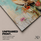 A detailed vintage-style framed canvas art print depicting a barn owl perched on a branch surrounded by wildflowers. The artwork features a rustic, naturalistic approach with soft textures and muted colors, capturing the essence of wildlife and farmhouse charm in a classic animal portrait style.