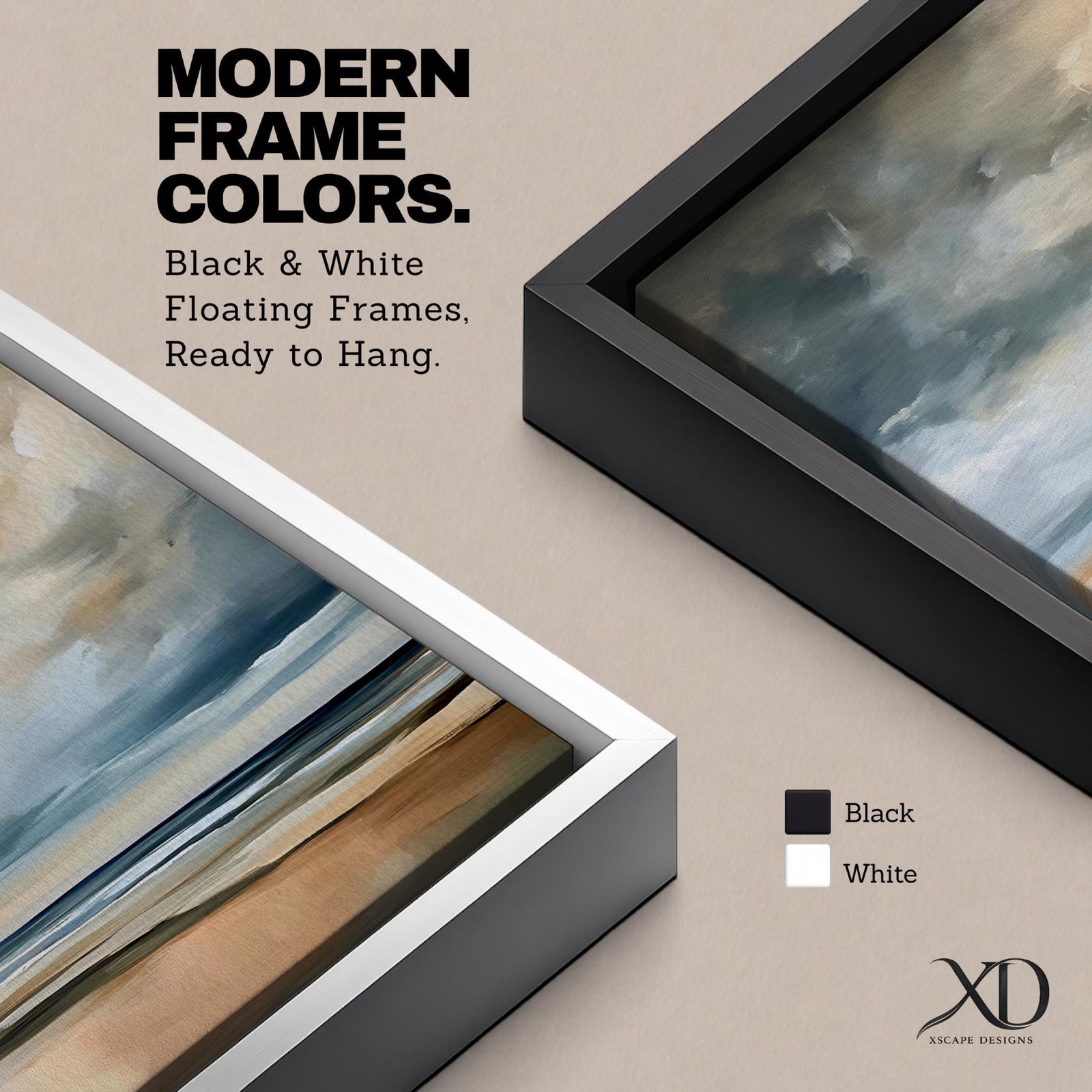 A framed canvas painting depicting a coastal seascape with a cloudy sky over a calm ocean and sandy beach. The artwork features a vintage style with soft brush strokes and muted tones, capturing the serene and expansive nature of the shoreline and sky.