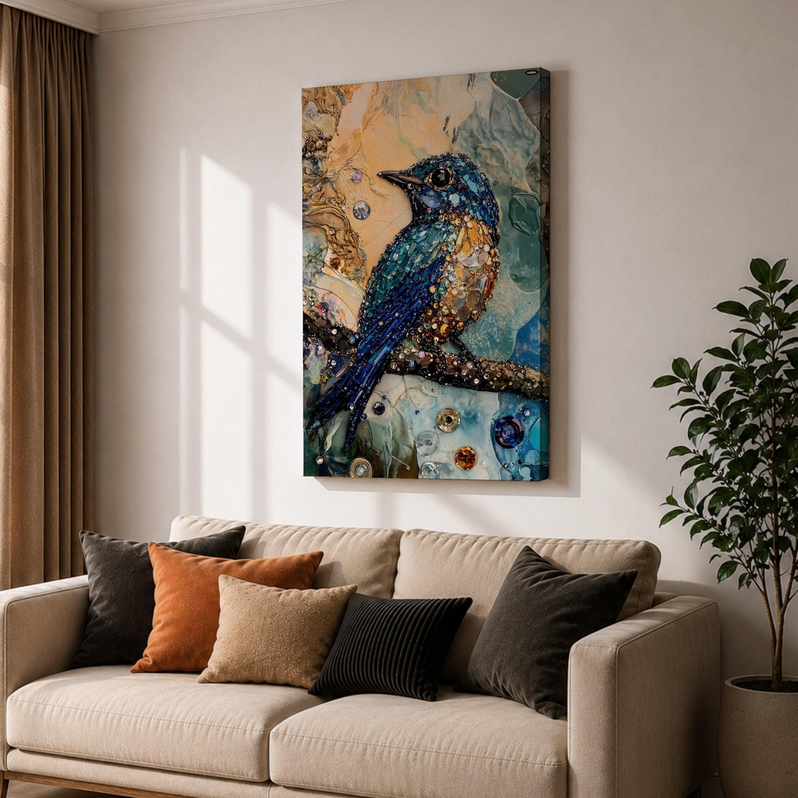 Kingfisher Bird Wall Art Wildlife Nature Halcyon King Mosaic Gift Living Room Home Decor