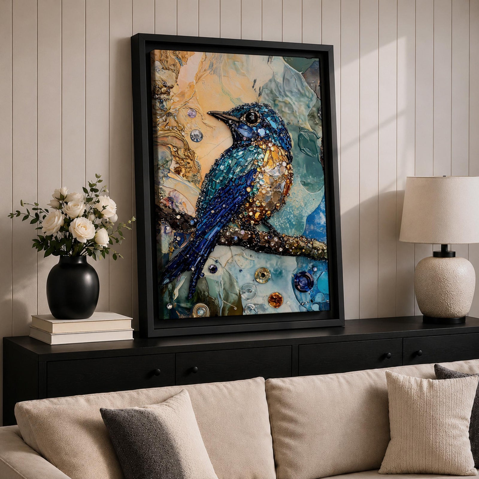 Kingfisher Bird Wall Art Wildlife Nature Halcyon King Mosaic Gift Living Room Home Decor