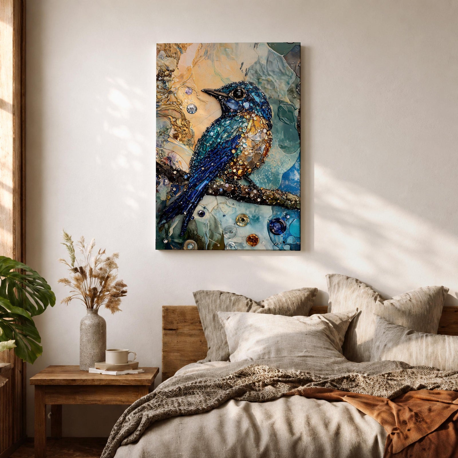 Kingfisher Bird Wall Art Wildlife Nature Halcyon King Mosaic Gift Living Room Home Decor