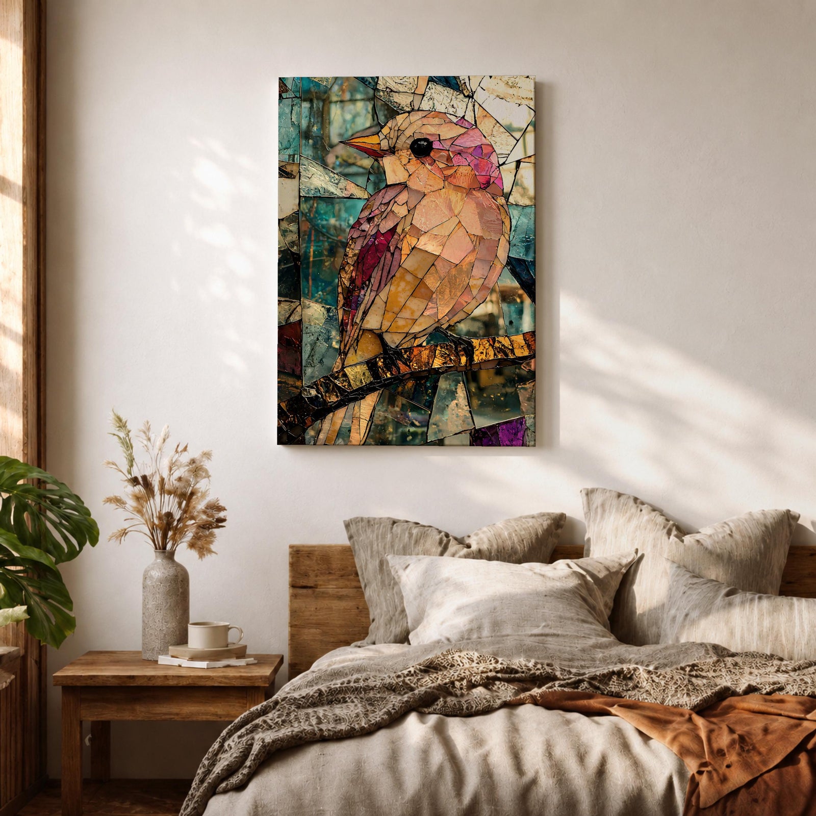 Bird Wild Wall Art Songbird Branch Stained Glass Nature Gift Living Room Home Decor
