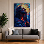 Modern stained glass style illustration of Jesus Christ praying with hands clasped and head gently bowed, depicted with a soft halo and composed of luminous jewel toned glass segments forming radiant patterns, rendered with clean lines and glowing color in a contemporary biblical Christian devotional composition.