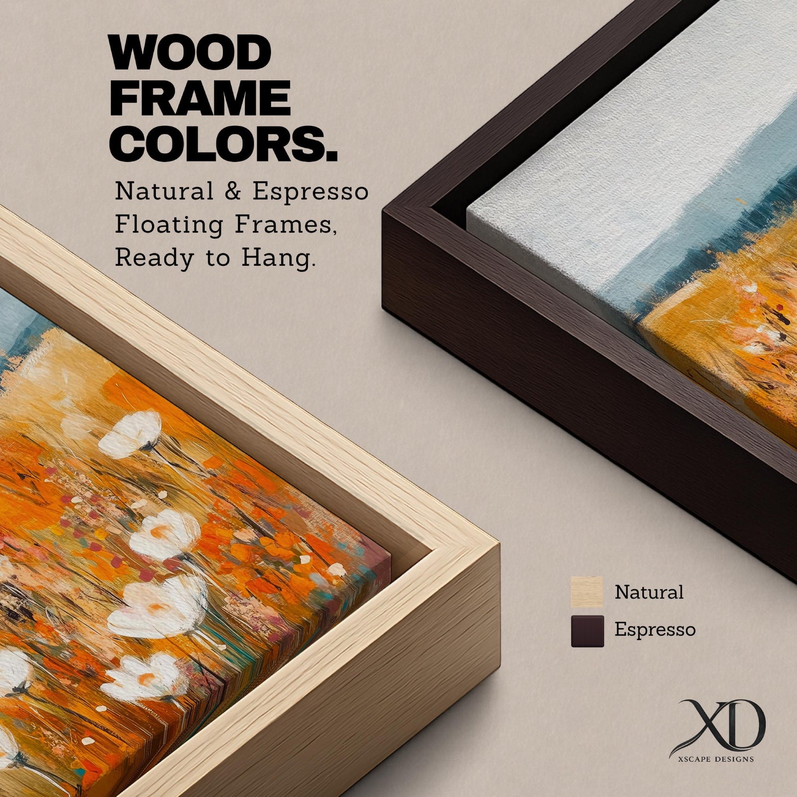 This artwork depicts a vintage-style wildflower meadow with soft white blooms and warm autumn tones. The floral composition blends painterly brushstrokes with a rustic aesthetic, capturing a natural landscape scene that evokes a cozy farmhouse feel. The framed canvas enhances its classic charm.