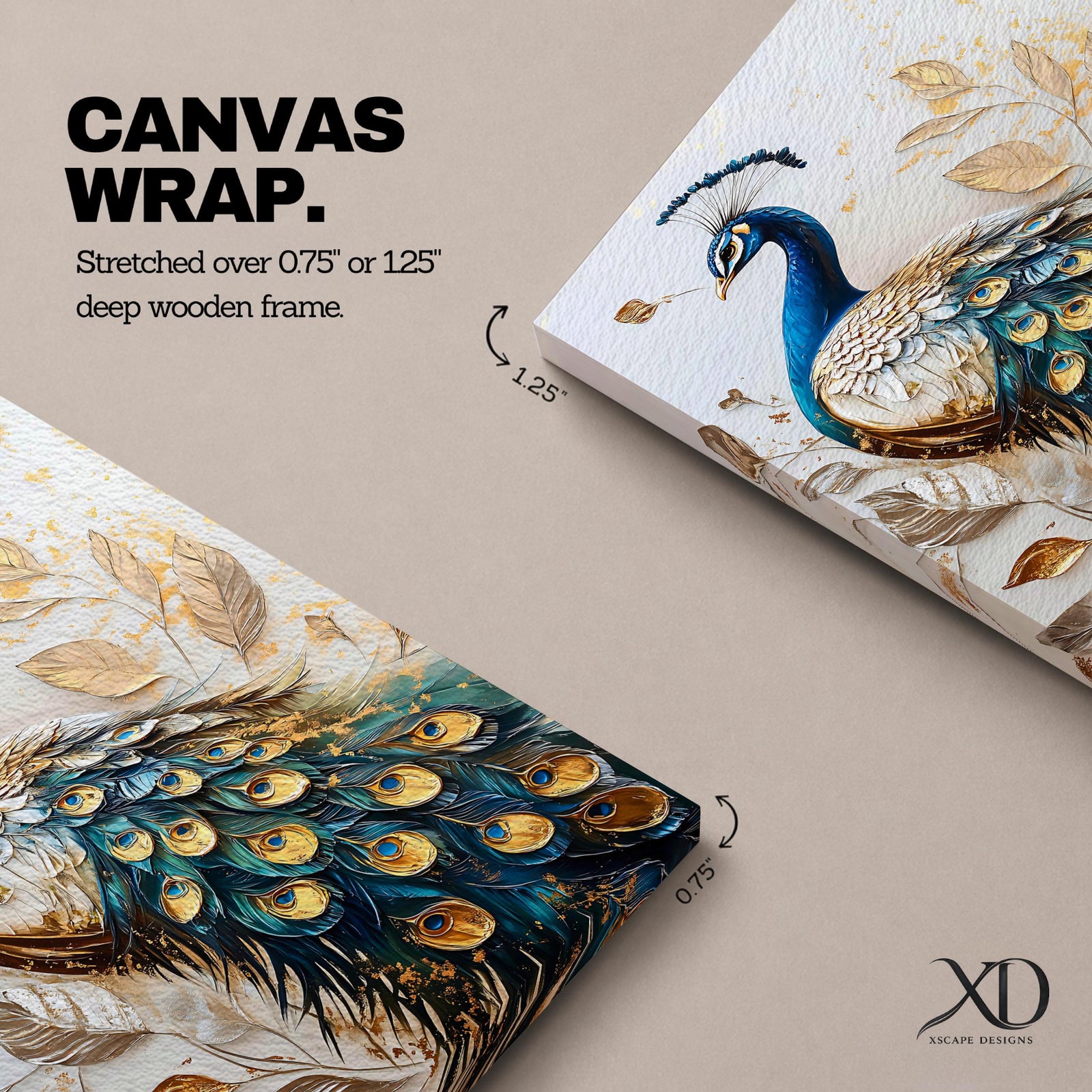 A detailed vintage-style framed canvas wall art featuring a peacock with intricate feathers and botanical elements. The artwork highlights the peacock’s elegant plumage with gold and blue tones in a classic vintage visual style, emphasizing natural animal beauty and botanical motifs.