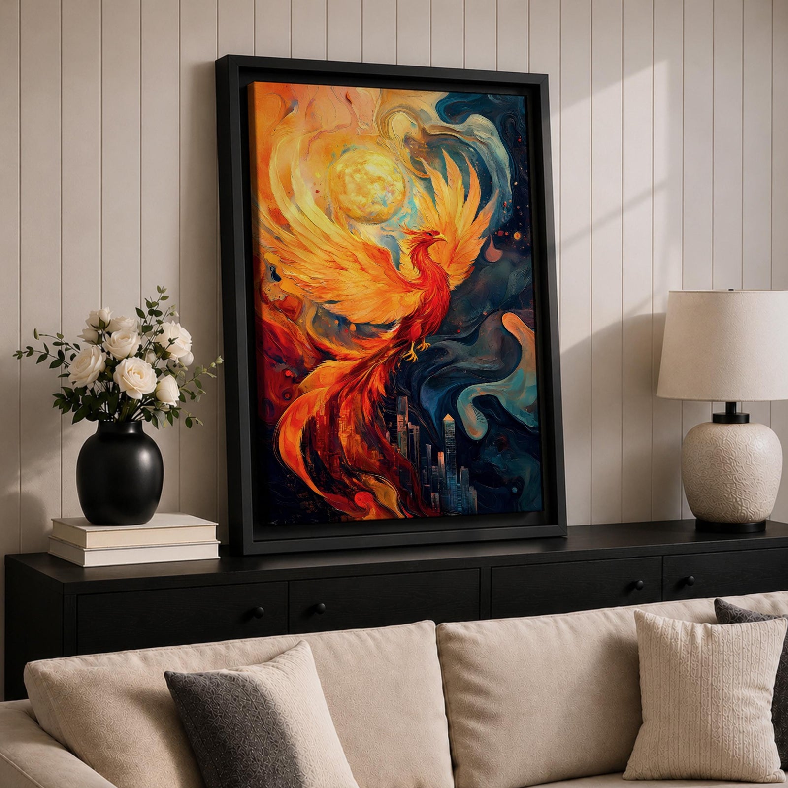 Phoenix Mythical Bird Wall Art Firebird Mythology Symbol Abstract Gift Living Room Home Decor