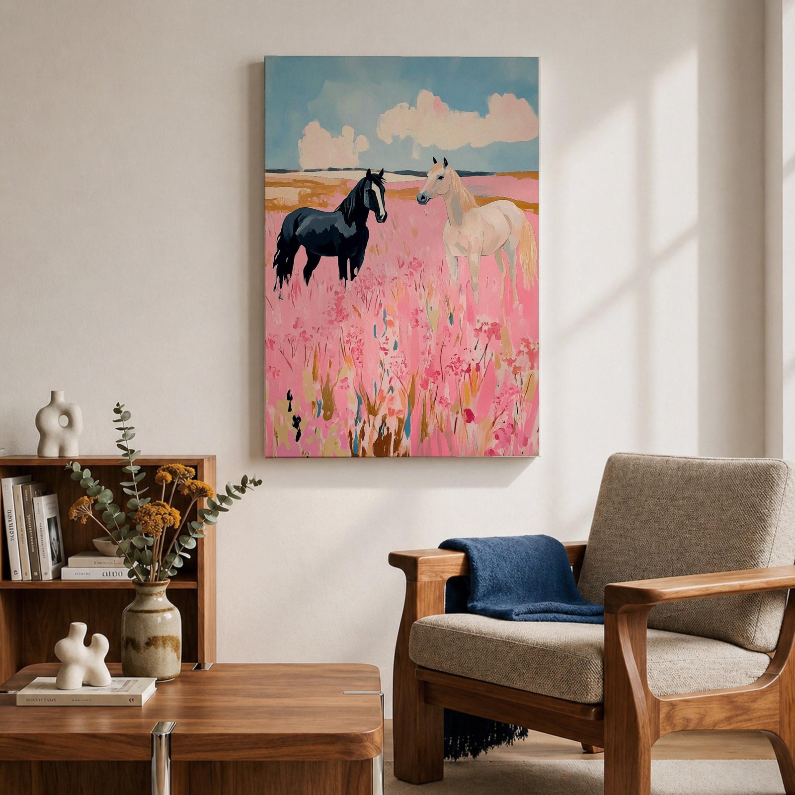 Horses Wild Animal Wall Art Meadow Landscape Nature Gift Living Room Home Decor