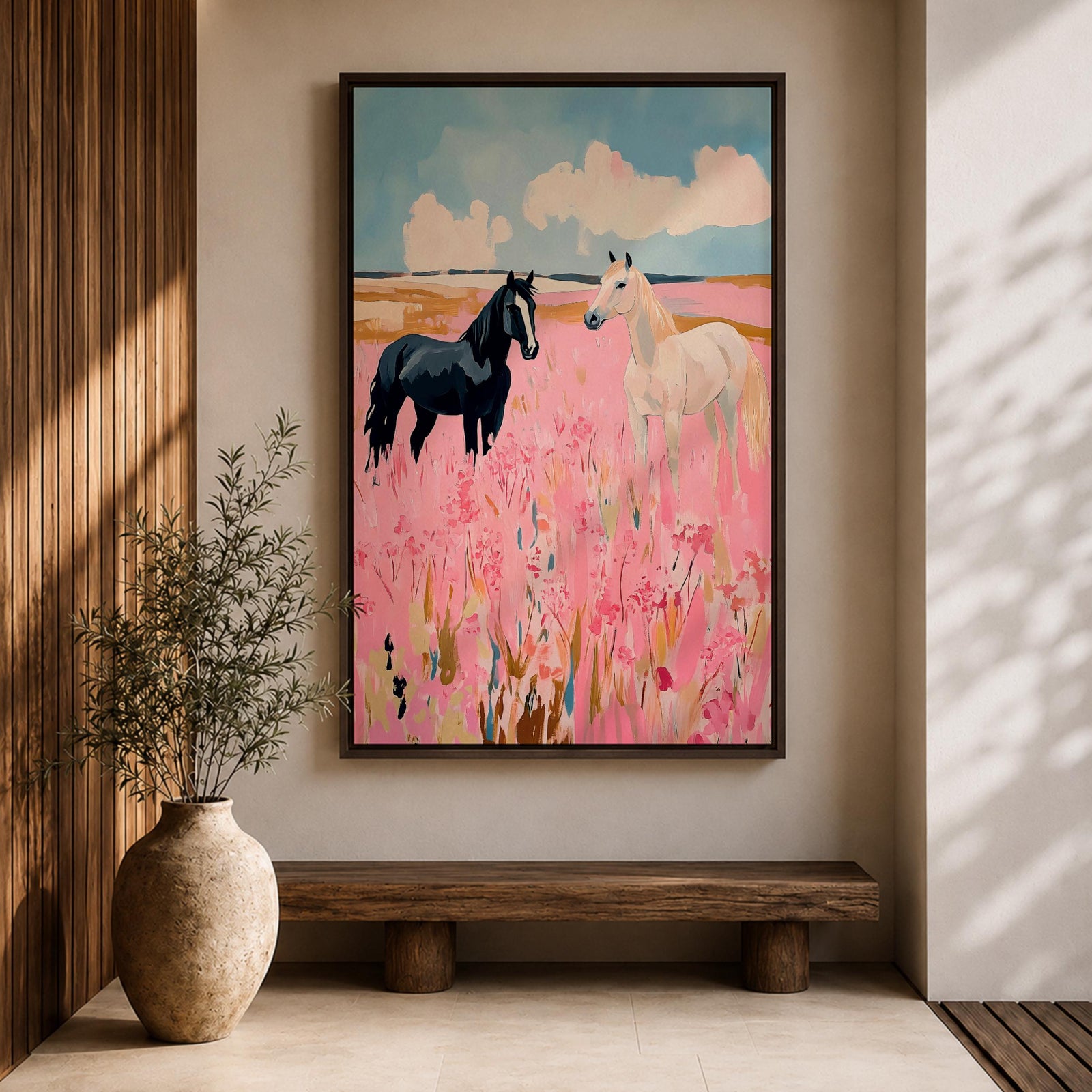 Horses Wild Animal Wall Art Meadow Landscape Nature Gift Living Room Home Decor