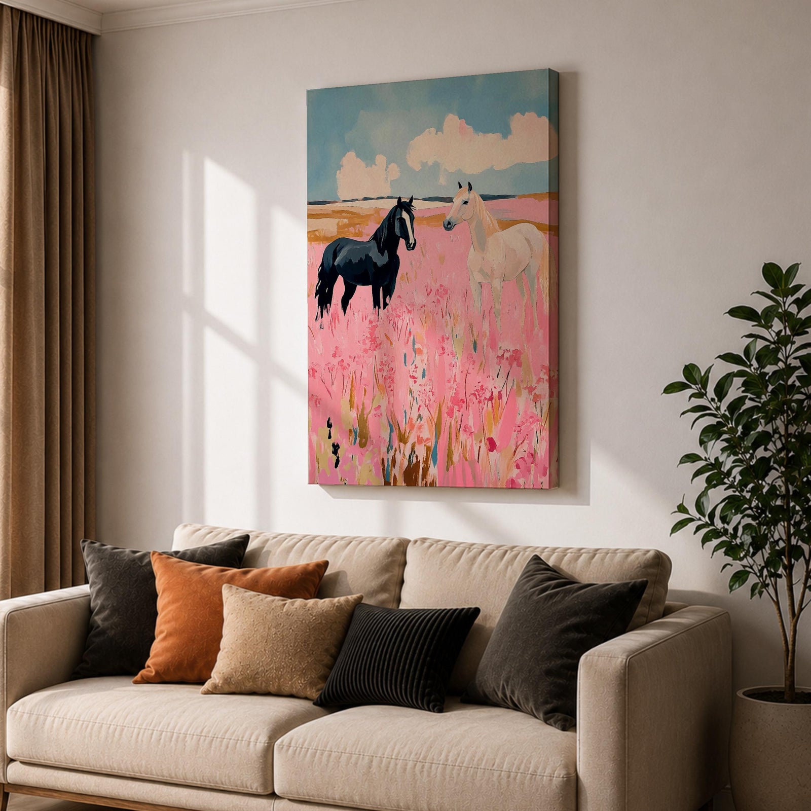 Horses Wild Animal Wall Art Meadow Landscape Nature Gift Living Room Home Decor