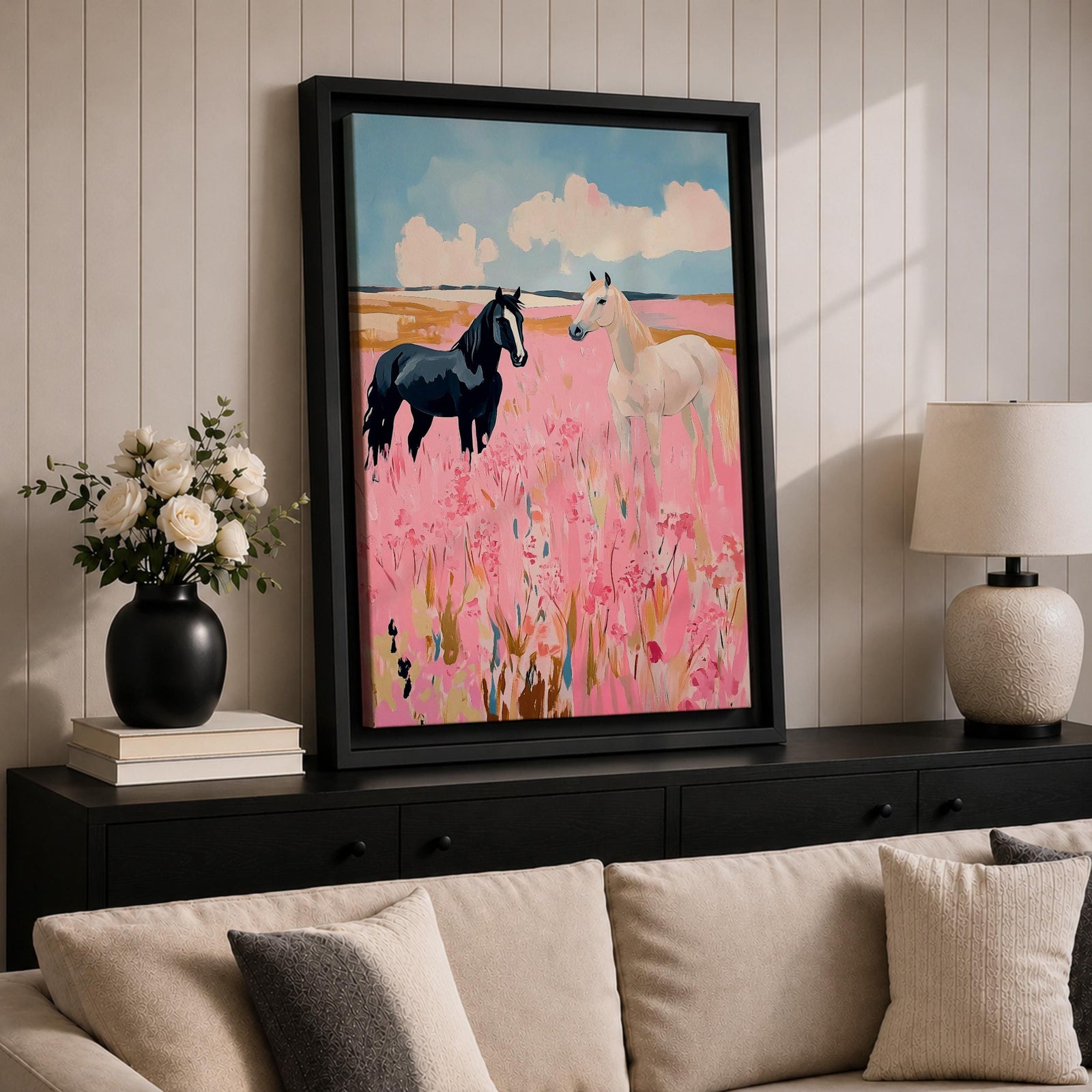 Horses Wild Animal Wall Art Meadow Landscape Nature Gift Living Room Home Decor