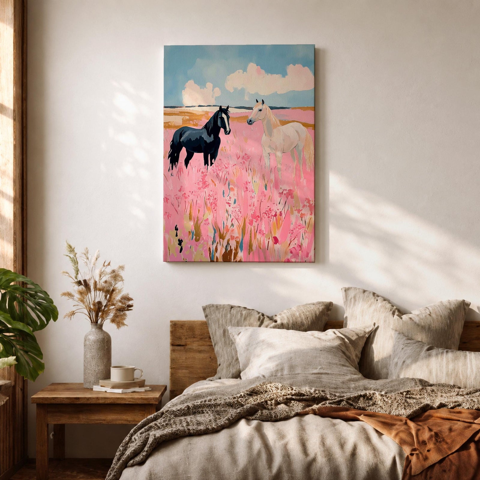 Horses Wild Animal Wall Art Meadow Landscape Nature Gift Living Room Home Decor