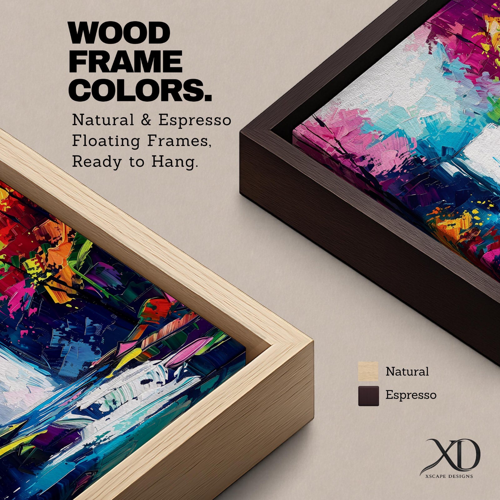 A vibrant impasto style painting of a waterfall surrounded by colorful autumn forest foliage. The artwork features thick textured brushstrokes with bold colors depicting a flowing waterfall cascading into a reflective pool, framed by dense trees in warm autumn hues.