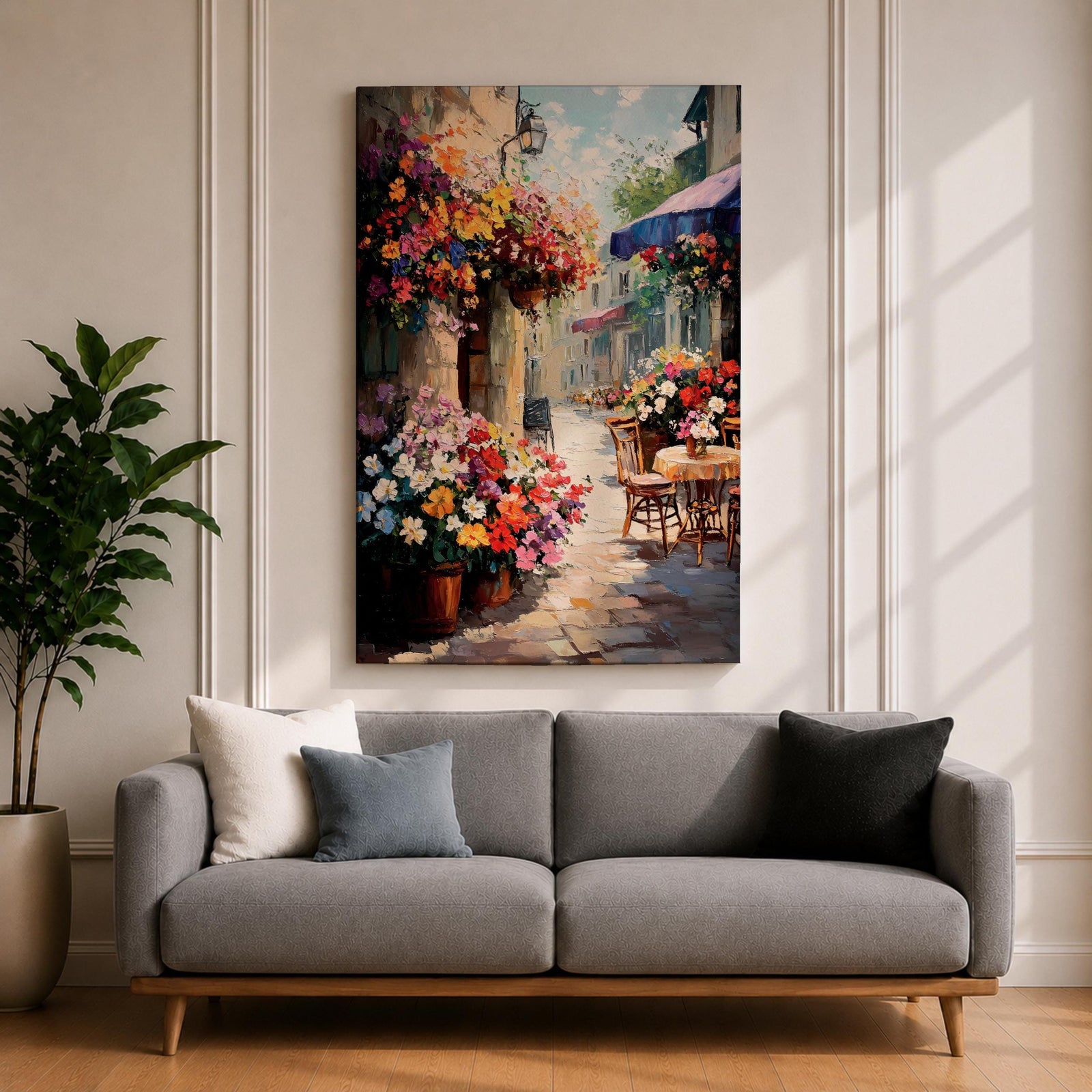 European Cafe Street Wall Art Mediterranean Floral Alley Gift Living Room Home Decor Travel