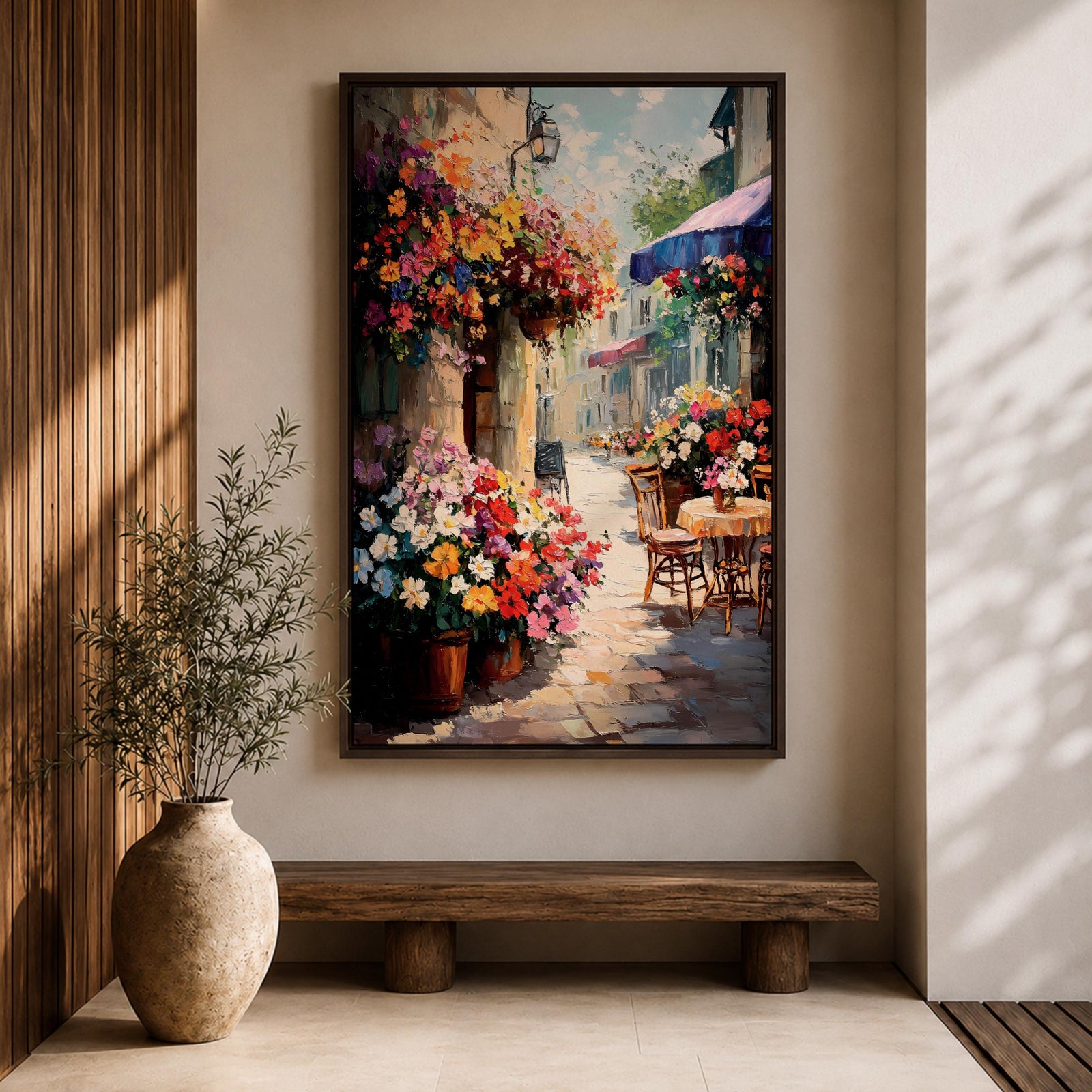 European Cafe Street Wall Art Mediterranean Floral Alley Gift Living Room Home Decor Travel
