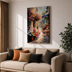 European Cafe Street Wall Art Mediterranean Floral Alley Gift Living Room Home Decor Travel