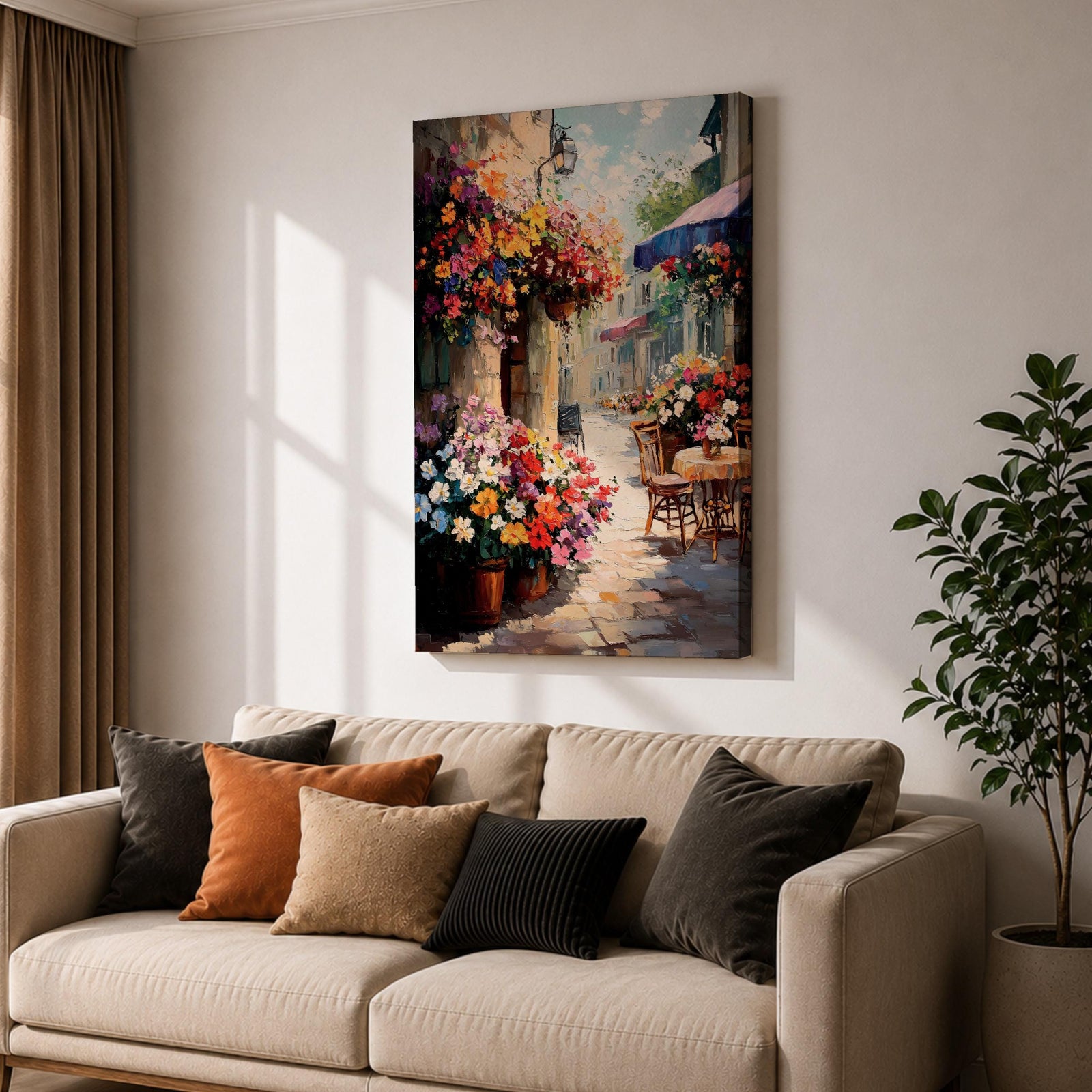 European Cafe Street Wall Art Mediterranean Floral Alley Gift Living Room Home Decor Travel