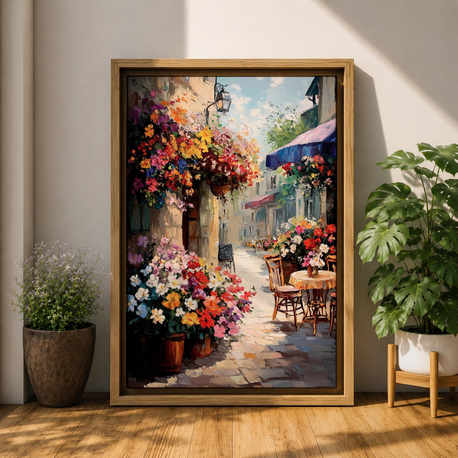 European Cafe Street Wall Art Mediterranean Floral Alley Gift Living Room Home Decor Travel
