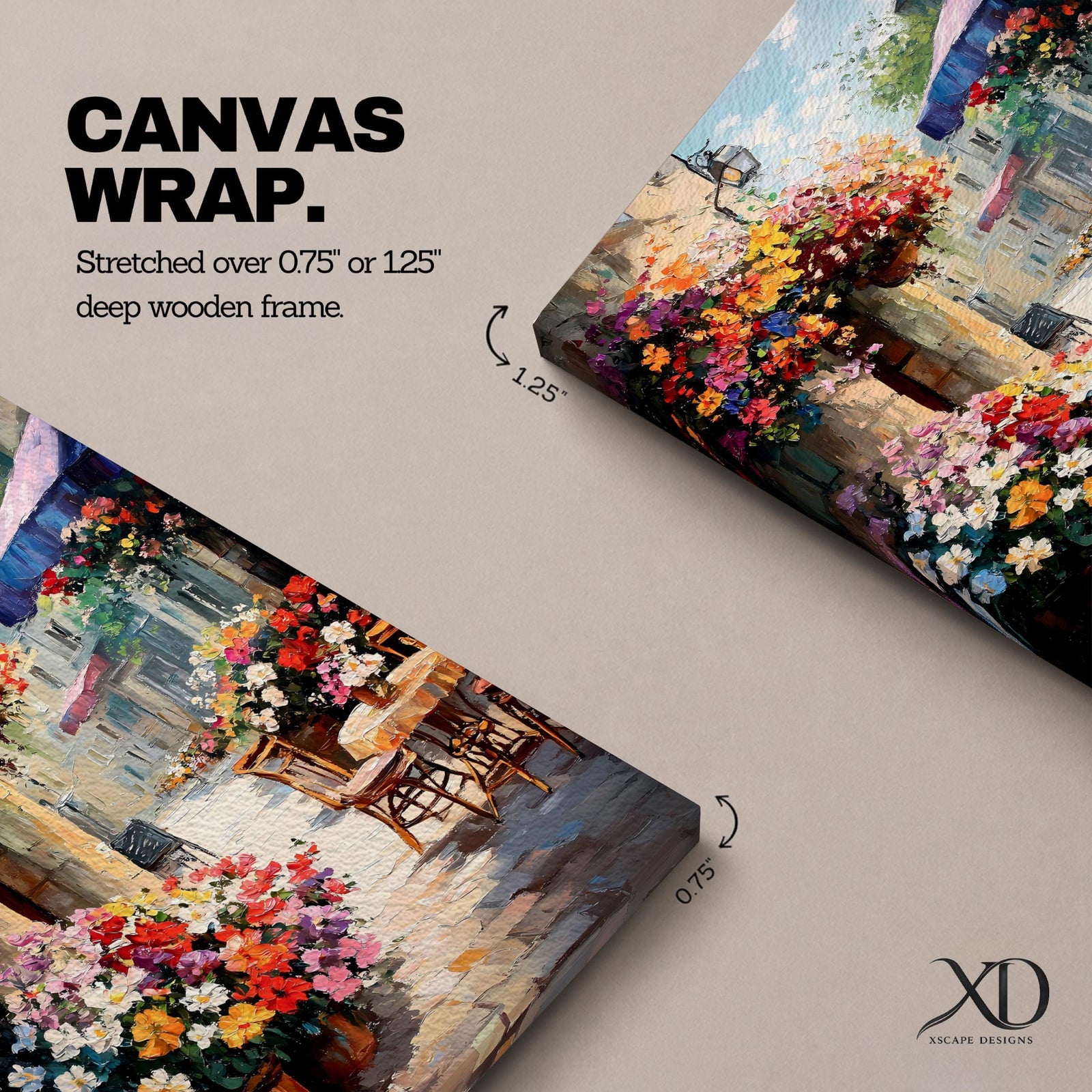 European Cafe Street Wall Art Mediterranean Floral Alley Gift Living Room Home Decor Travel