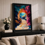 A vibrant painting of a garden archway made of stone blocks leading to a sunlit path surrounded by colorful flowers and lush foliage, rendered in a detailed, naturalistic style capturing the inviting beauty of a fantasy nature scene.