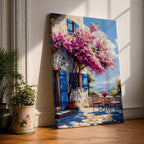 Santorini Patio Wall Art Greek Island Bistro Floral Travel Gift Dining Room Home Decor