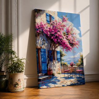 Santorini Patio Wall Art Greek Island Bistro Floral Travel Gift Dining Room Home Decor