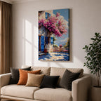 Santorini Patio Wall Art Greek Island Bistro Floral Travel Gift Dining Room Home Decor
