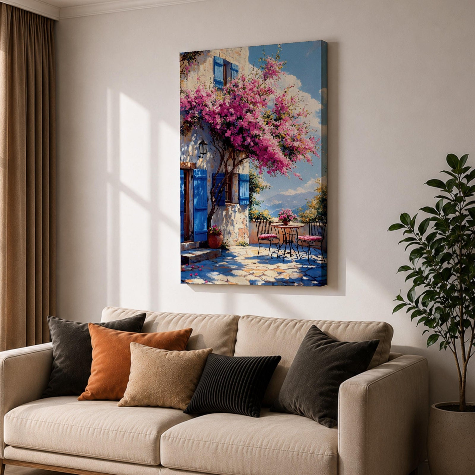 Santorini Patio Wall Art Greek Island Bistro Floral Travel Gift Dining Room Home Decor