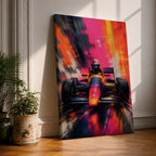 Ignite your passion for motorsport with this Formula One Wall Art, featuring a race car charging forward in a vibrant abstract painting. Bold neon colors, expressive brushstrokes, and dramatic motion make this canvas print a striking centerpiece for man caves, racing rooms, and automotive-inspired spaces.