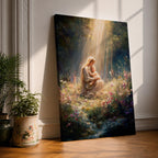 Bring timeless faith and serenity into your home with this Madonna and Child Wall Art, featuring heavenly sunbeams illuminating a peaceful wildflower meadow. This elegant Christian canvas print celebrates maternal love with soft painterly details, making it a beautiful focal point for any prayer room, nursery, or living space.