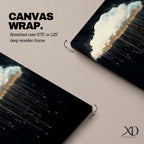 A framed canvas painting depicting a single rain cloud against a dark background with elongated raindrops dripping downward in a surreal style, emphasizing the contrast between the soft cloud and the delicate, elongated rain streaks, creating a moody and atmospheric nature-themed artwork.
