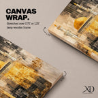 Abstract textured artwork of the Jerusalem mosque with its iconic golden dome and tall minarets emerging through layered sepia and gold tones, creating a dramatic Islamic architectural composition with vintage distressed textures.