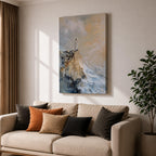 Impasto style painting of Jesus standing in prayer on the edge of a rocky seaside cliff, wearing a flowing white robe while waves crash below and soft light breaks through the clouds above, rendered with thick textured brushstrokes and a minimalist composition emphasizing a quiet devotional moment of Christ in prayer.