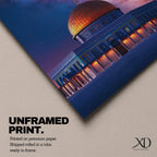Night artwork of the Dome of the Rock in Jerusalem with its golden dome illuminated beneath a dramatic starry galaxy sky, glowing lights around the shrine and deep blue tones creating a spiritual nighttime atmosphere.