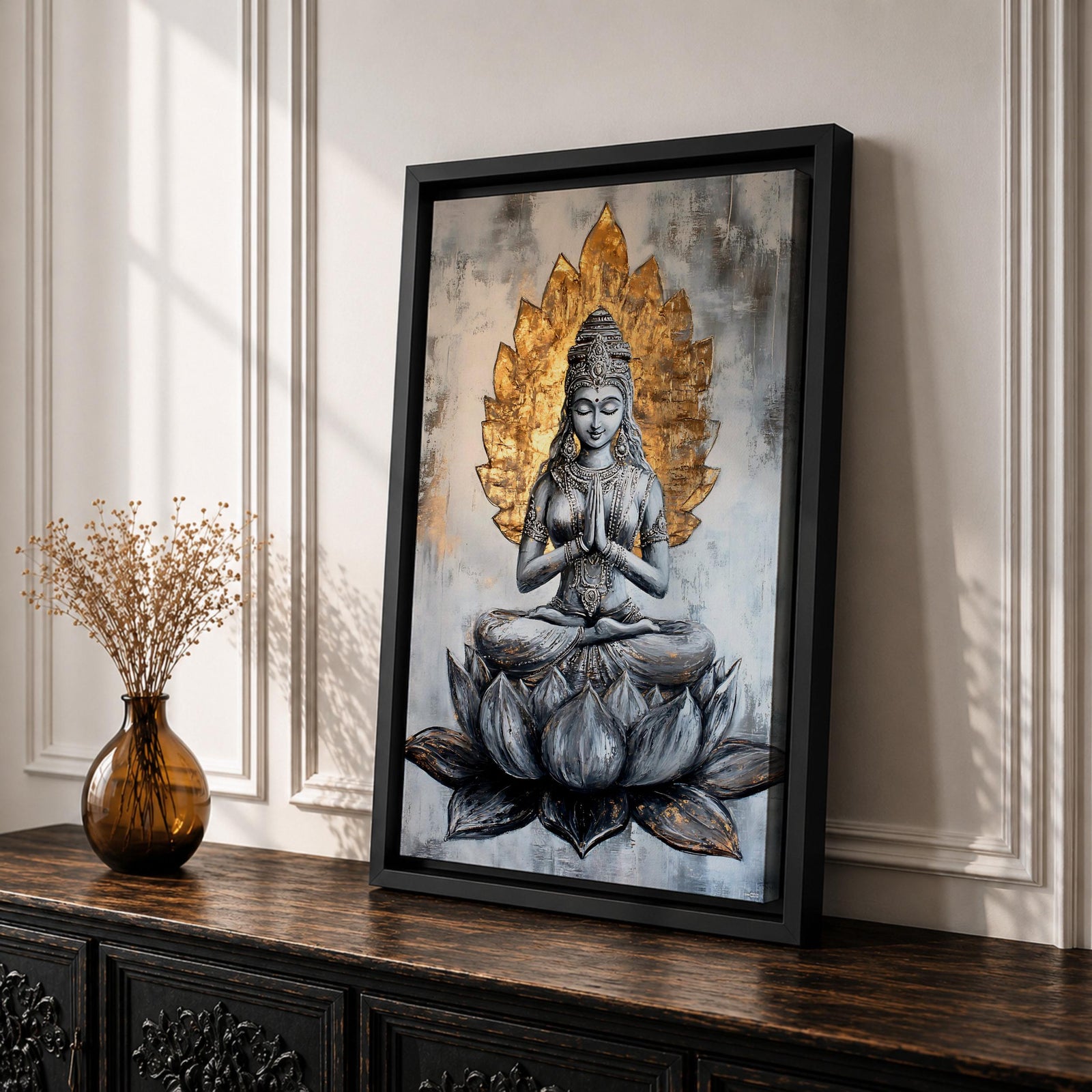 Lotus Buddha Wall Art Buddhist Deity Religious Gift Meditation Zen Room Home Decor Interior