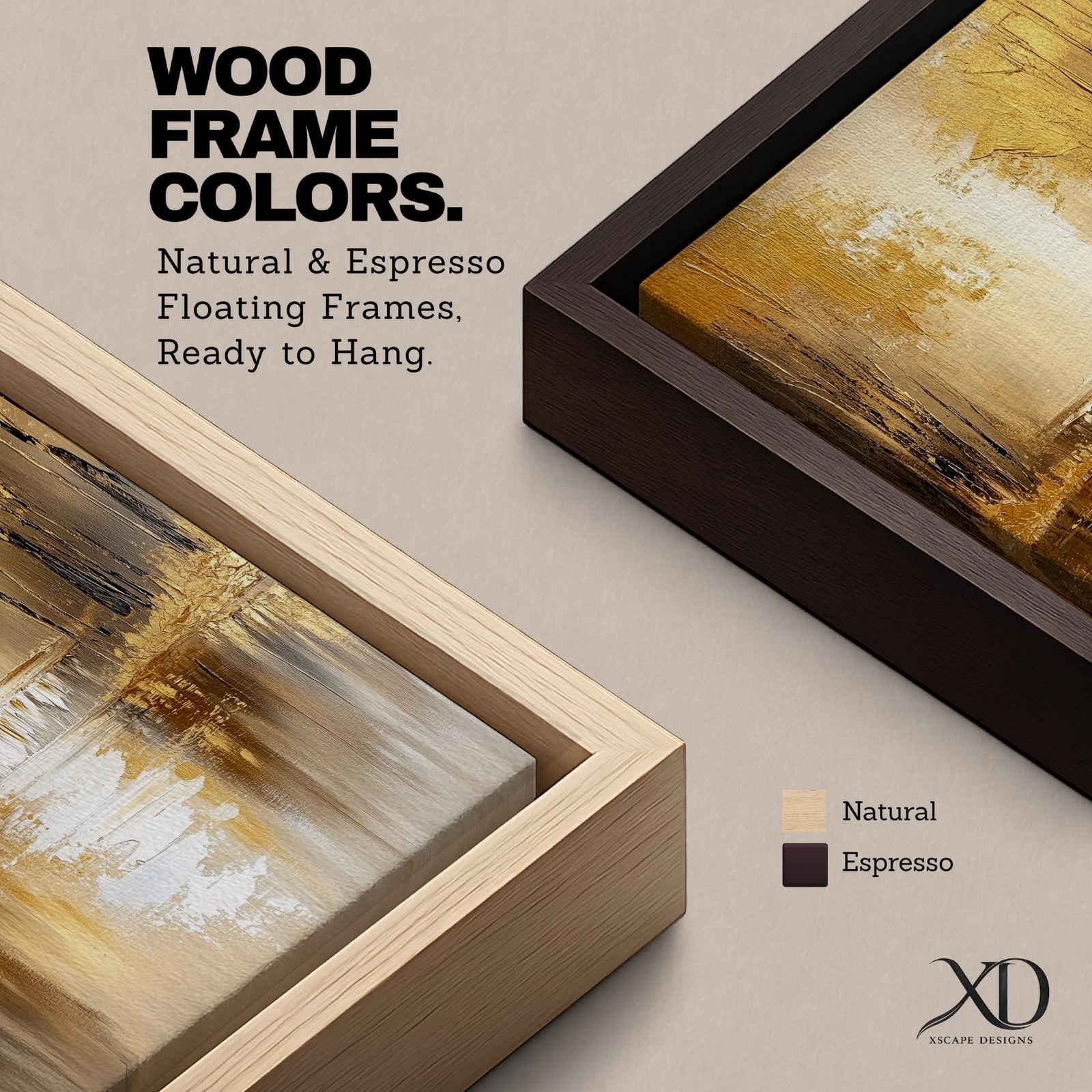 A vintage style framed canvas painting depicting a forest waterfall with cascading water flowing into a reflective pool surrounded by tall trees. The artwork captures a serene woodland scene with textured brushstrokes emphasizing the natural landscape and water elements in warm golden tones.