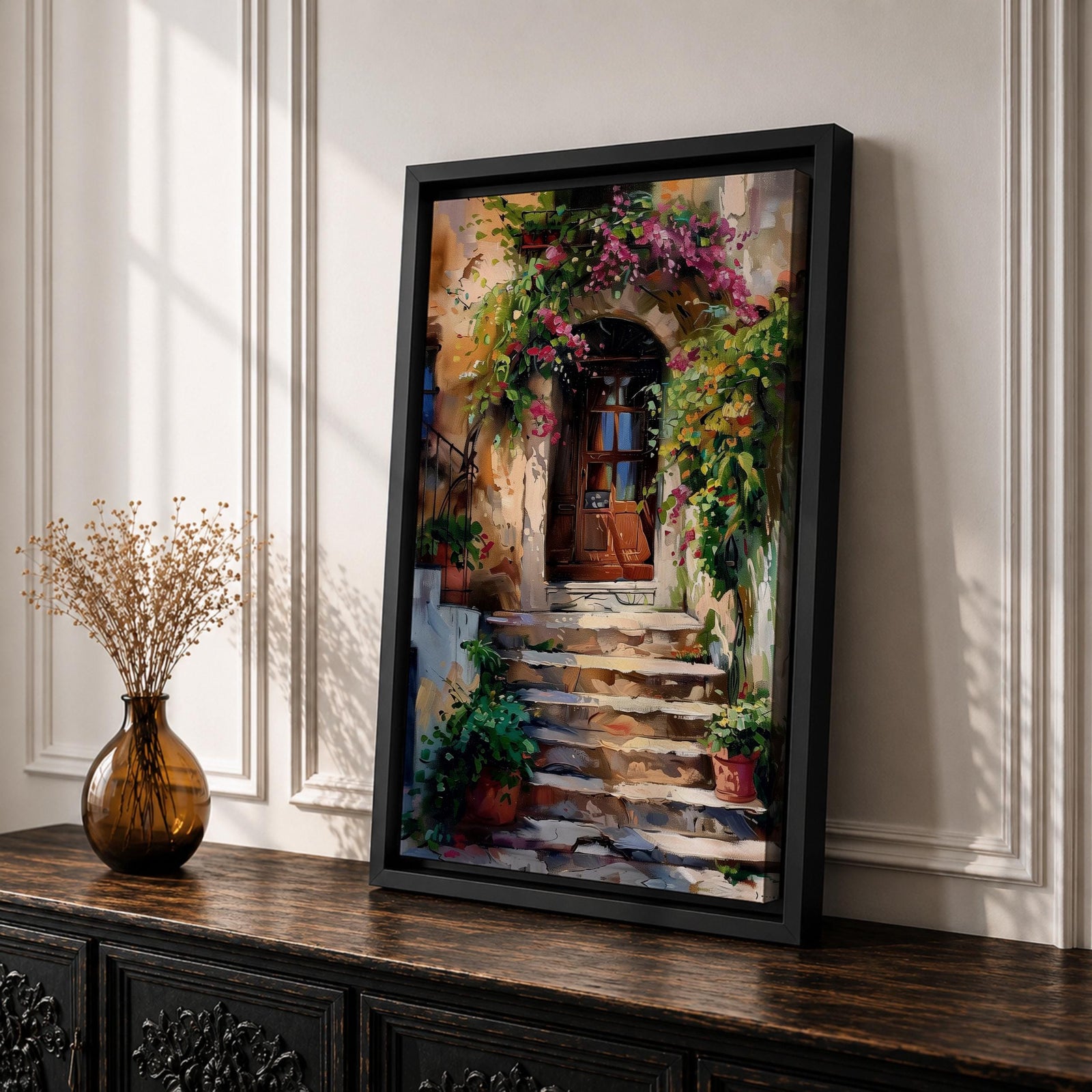 Italian Doorway Mediterranean Wall Art Villa Archway Floral Landscape Gift Living Room Home Decor