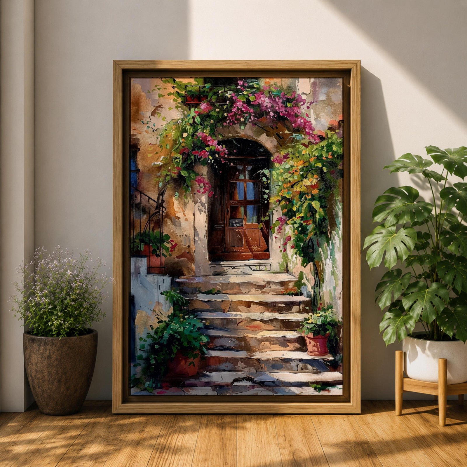 Italian Doorway Mediterranean Wall Art Villa Archway Floral Landscape Gift Living Room Home Decor