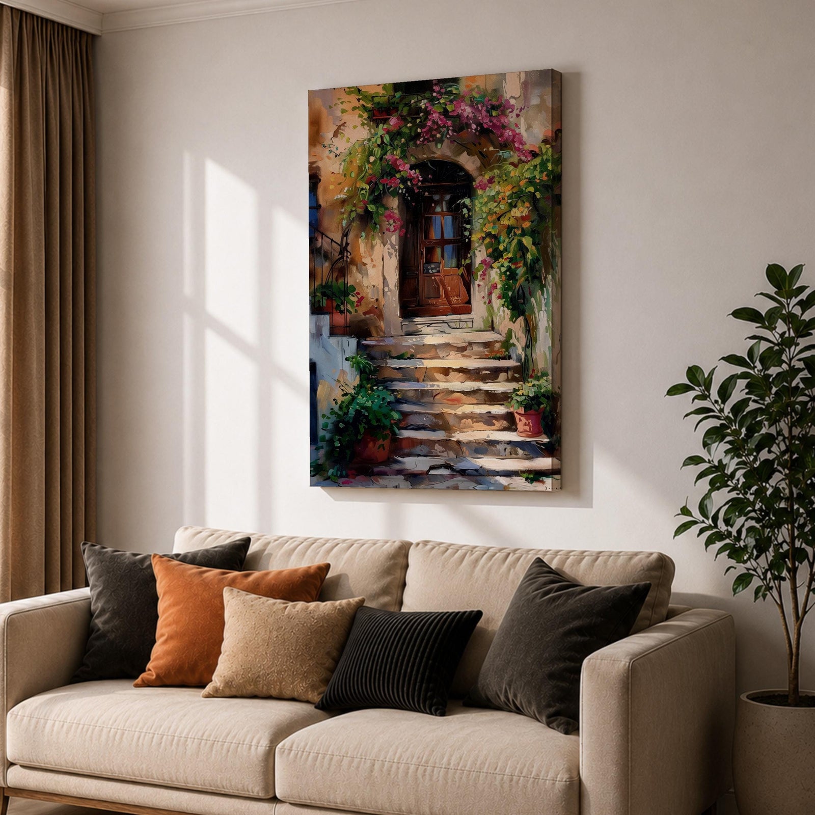 Italian Doorway Mediterranean Wall Art Villa Archway Floral Landscape Gift Living Room Home Decor