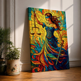 Lady Justice Wall Art Legal Symbol Themis Mythology Stained Glass Gift Office Home Decor