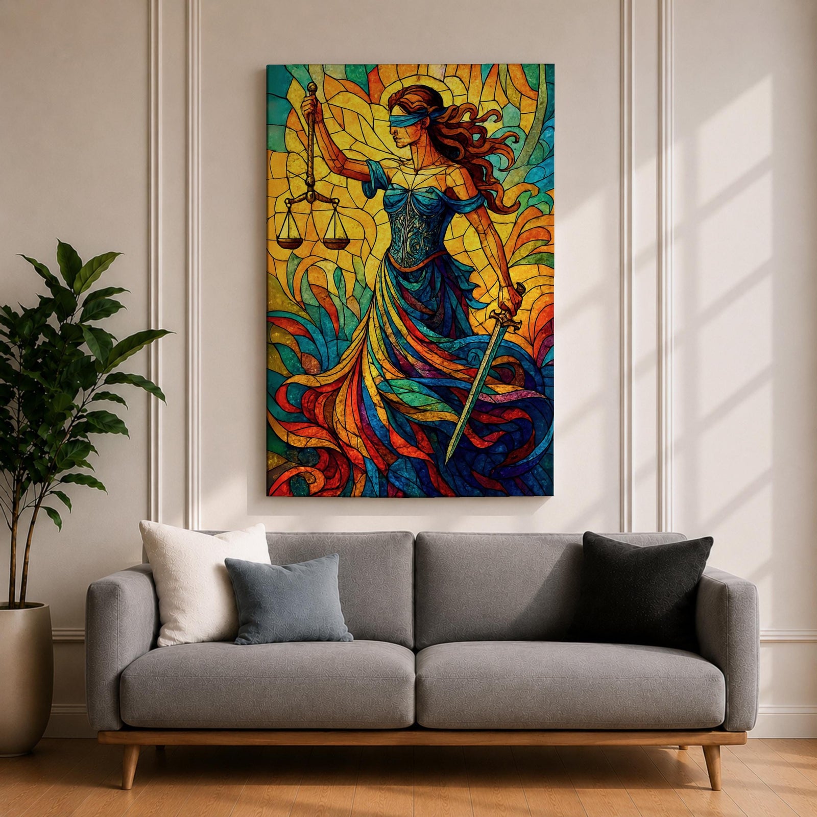 Lady Justice Wall Art Legal Symbol Themis Mythology Stained Glass Gift Office Home Decor