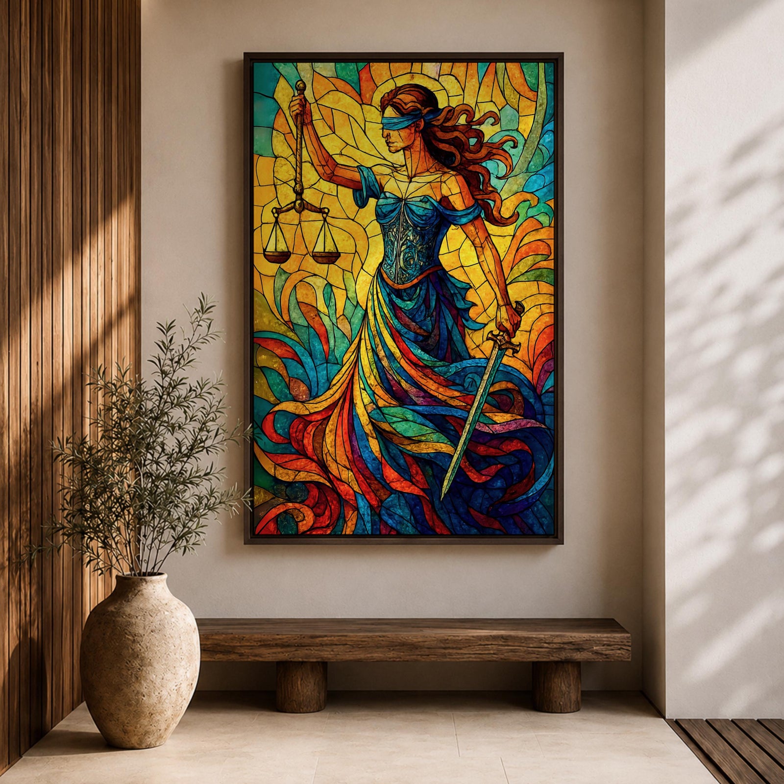 Lady Justice Wall Art Legal Symbol Themis Mythology Stained Glass Gift Office Home Decor