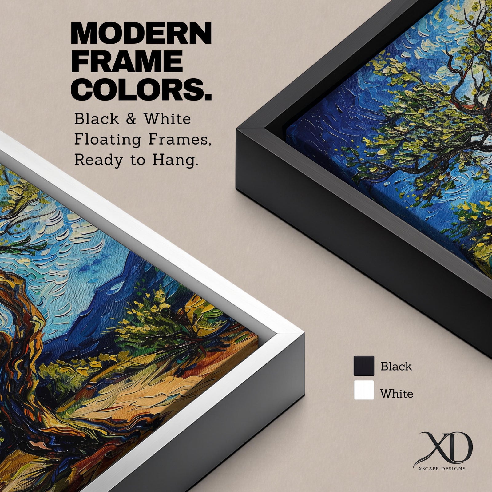 A vibrant impasto painting of a twisted olive tree with thick textured brushstrokes inspired by Van Gogh’s style. The artwork features swirling blue skies and dynamic foliage, capturing a lively landscape scene with expressive color and movement.