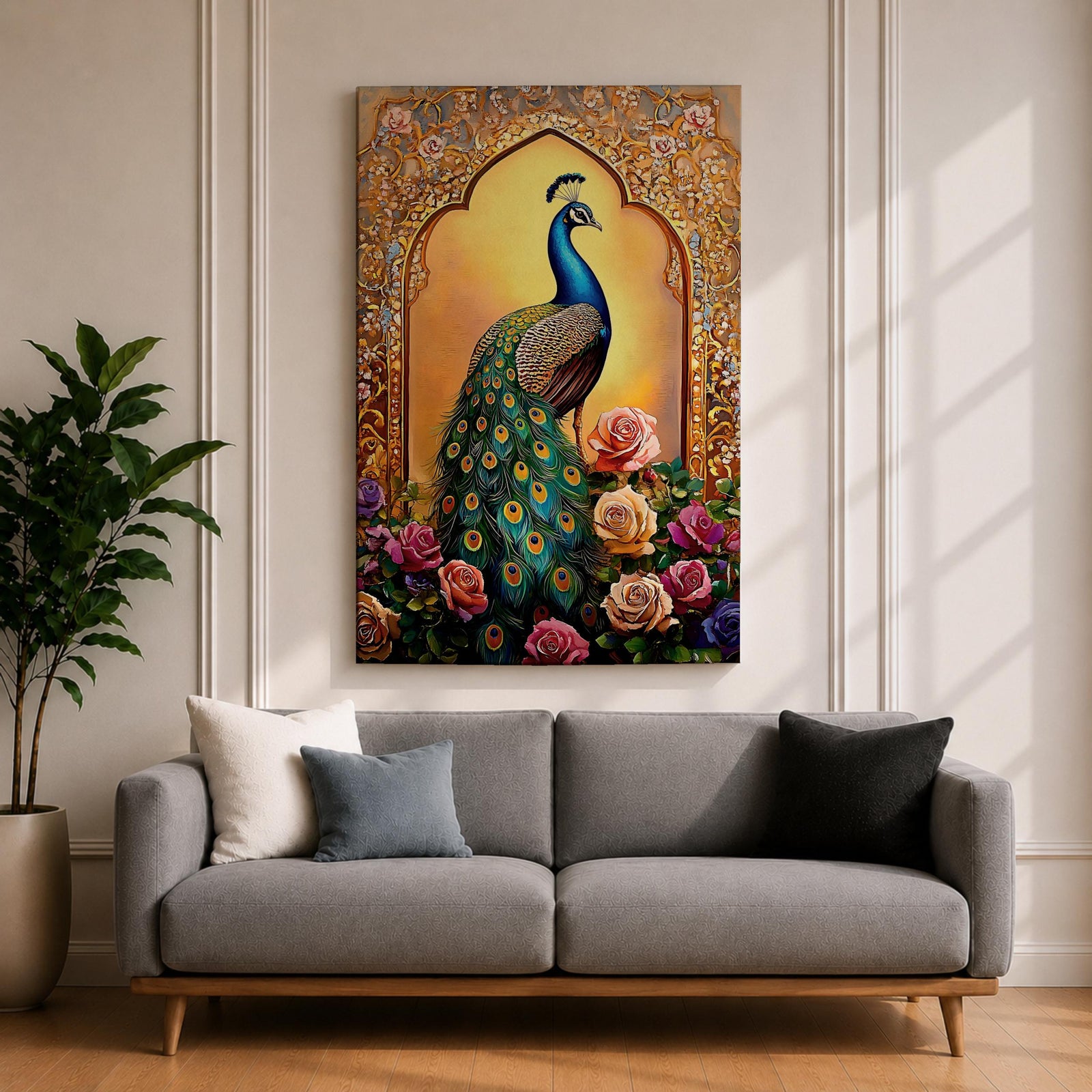 Peacock Bird Wall Art Indian Royal Mughal Floral Nature Gift Living Room Home Decor