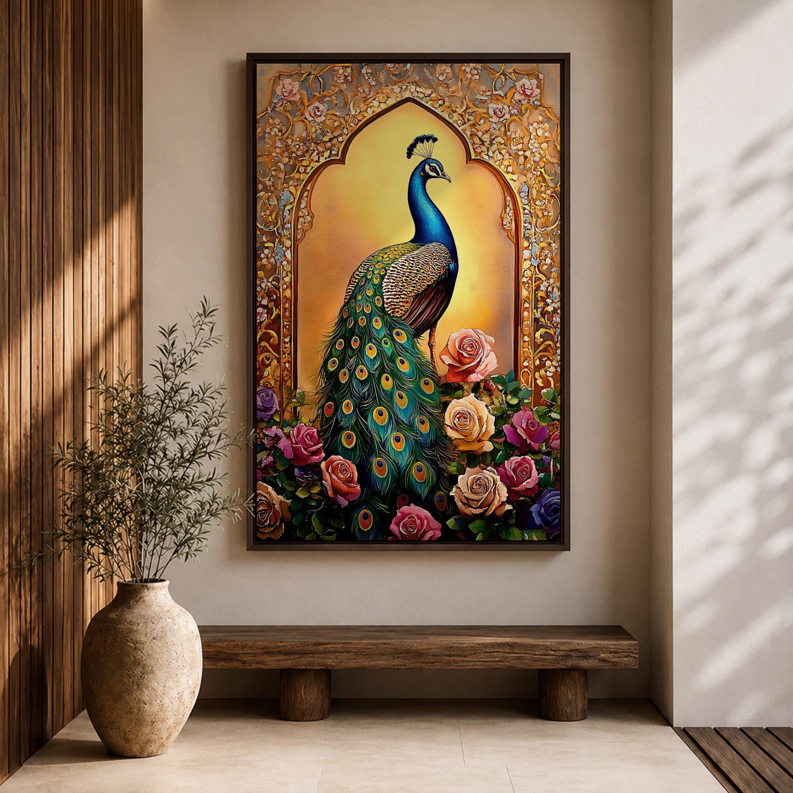 Peacock Bird Wall Art Indian Royal Mughal Floral Nature Gift Living Room Home Decor