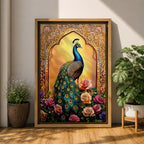 Peacock Bird Wall Art Indian Royal Mughal Floral Nature Gift Living Room Home Decor
