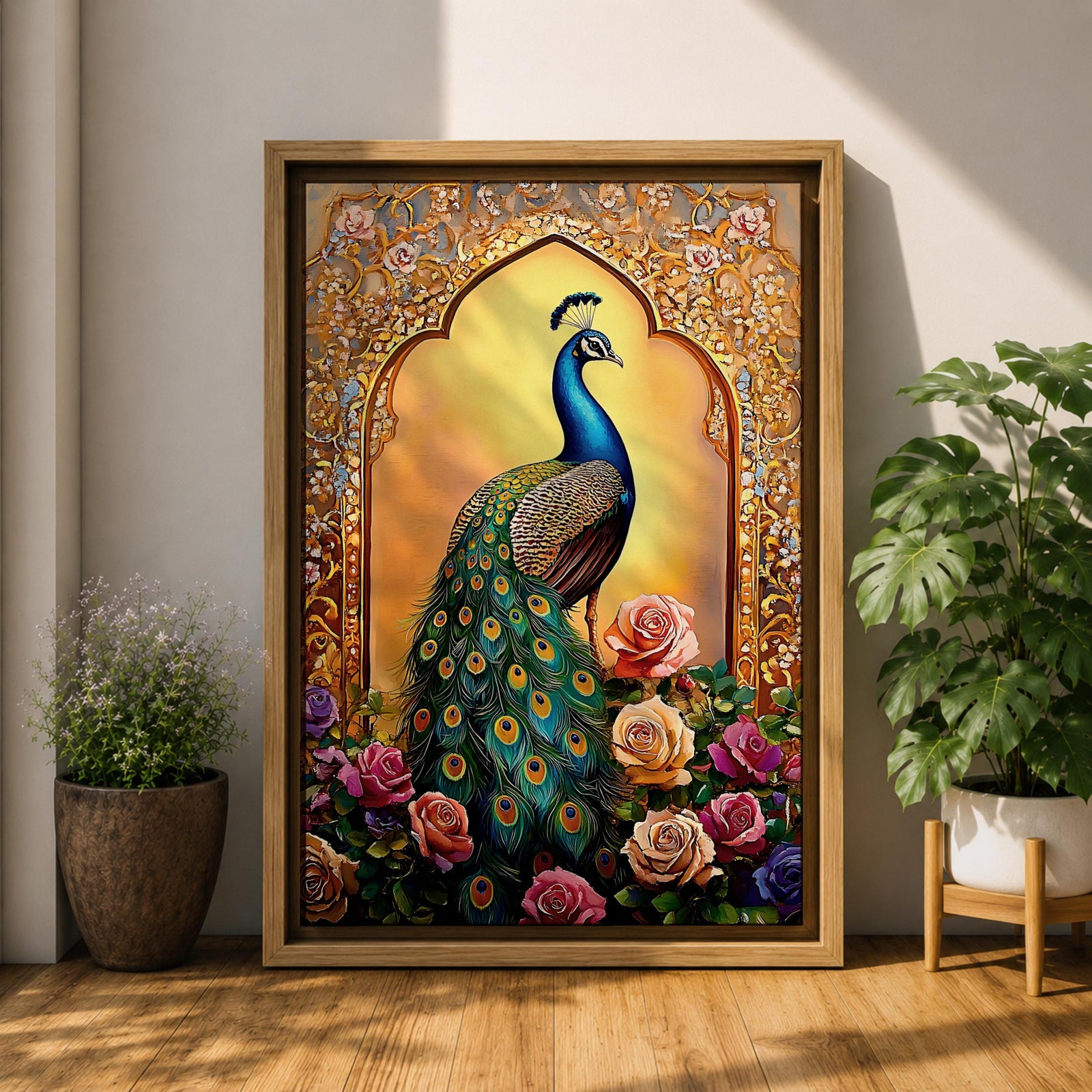 Peacock Bird Wall Art Indian Royal Mughal Floral Nature Gift Living Room Home Decor