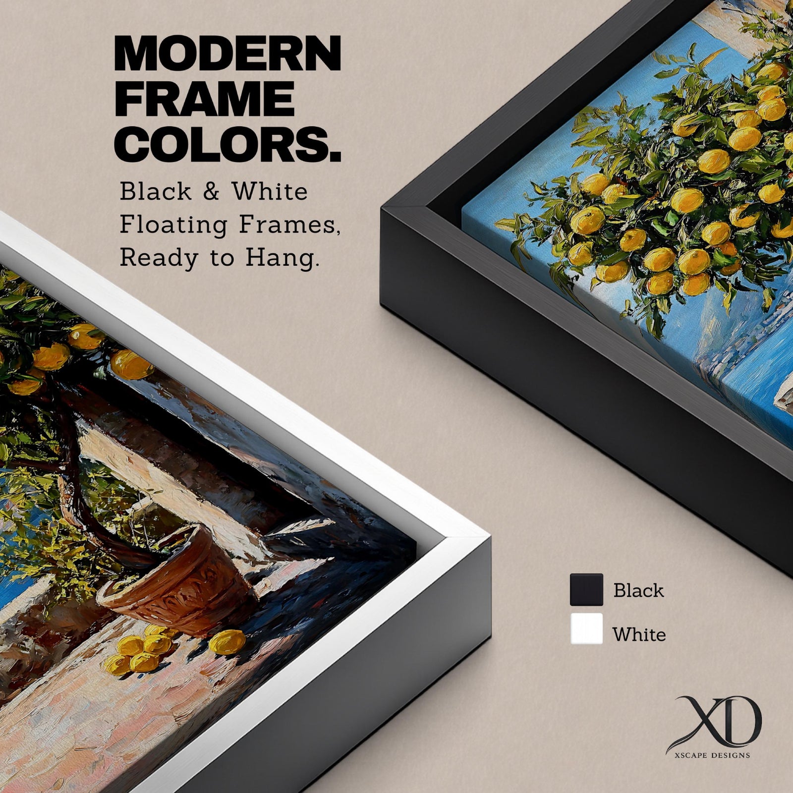 A vibrant painting of a lemon tree laden with ripe yellow lemons in a terracotta pot on a sunlit terrace overlooking a blue sea and distant mountains, rendered in a realistic style with rich textures and detailed foliage.