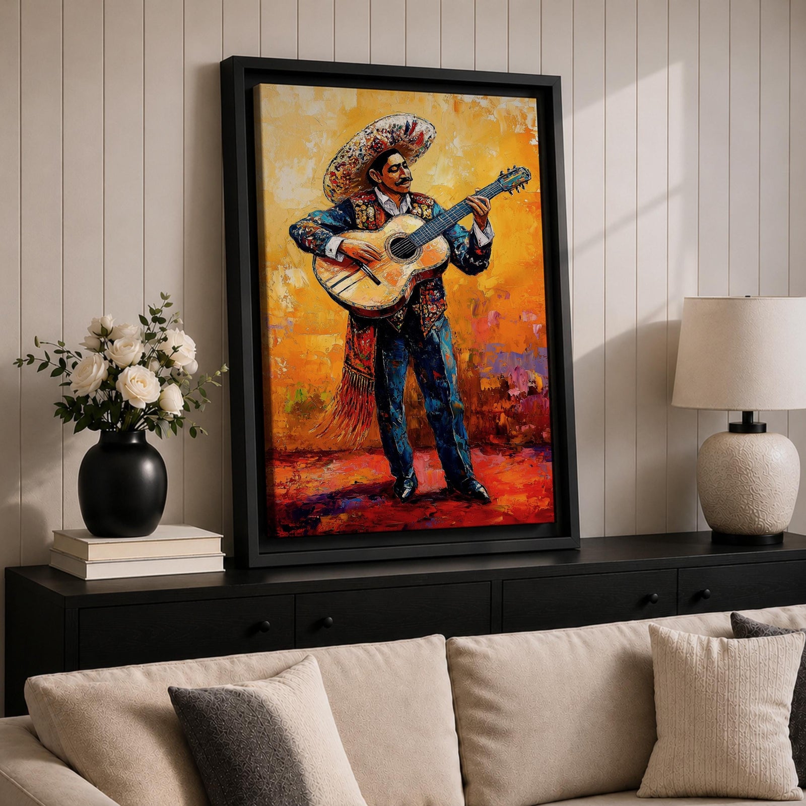 Mariachi Guitarist Mexican Cultural Wall Art Charro Folk Music Gift Living Room Home Decor