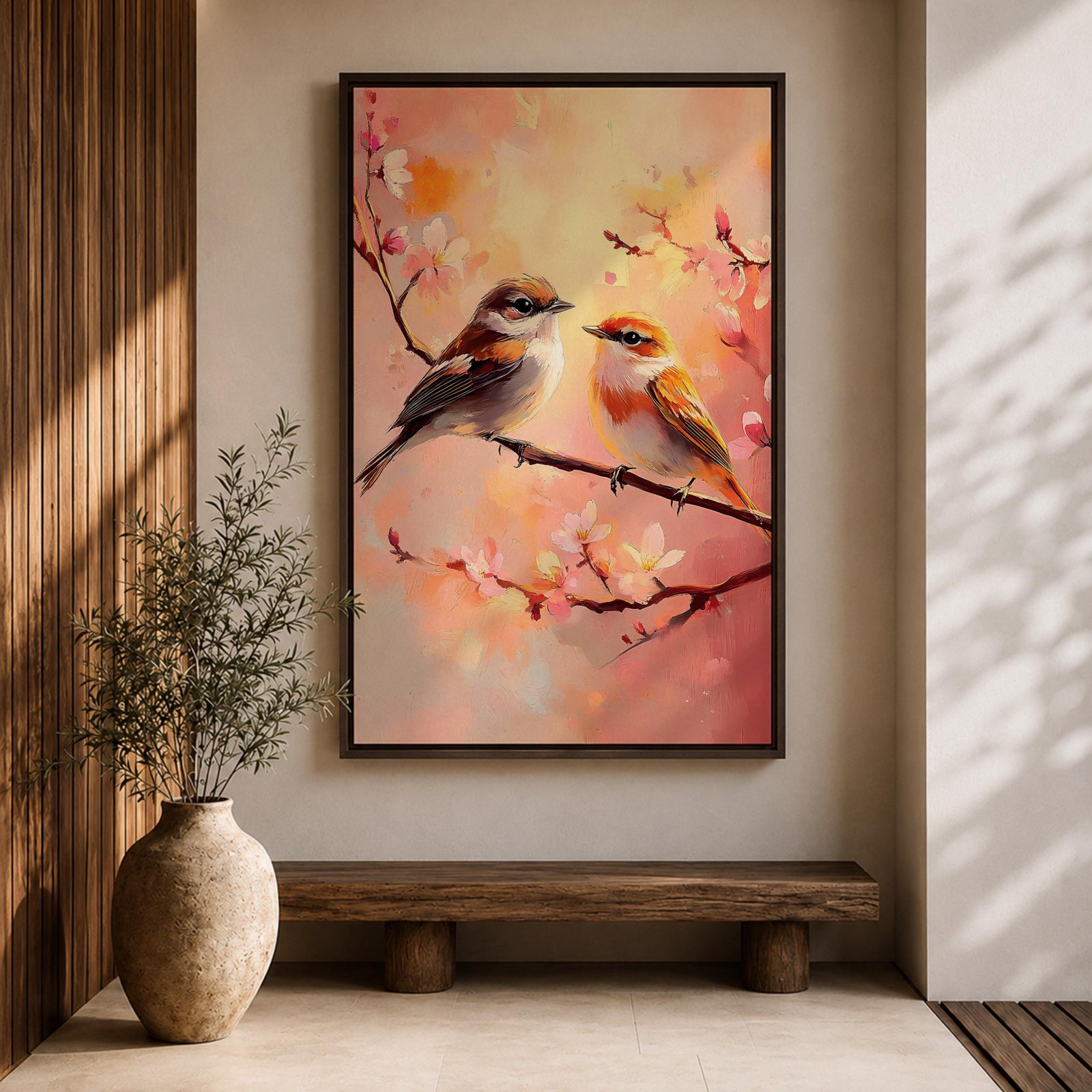 Bird Couple Wildlife Wall Art Love Songbirds Print Floral Nature Gift Bedroom Home Decor